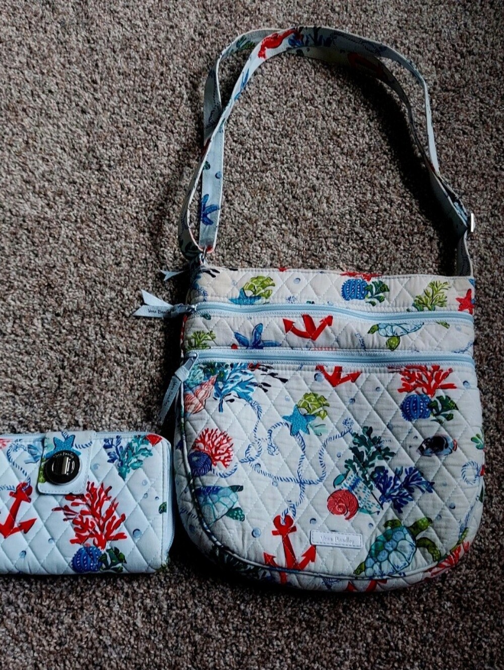Vera Bradley Light Blue Nautical Floral Quilted Crossbody